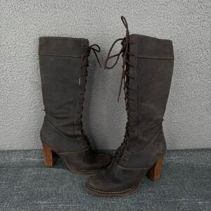 Frye Boots Size 7 Womens M Dark Brown Leather Villager Lace Heeled Granny 77610